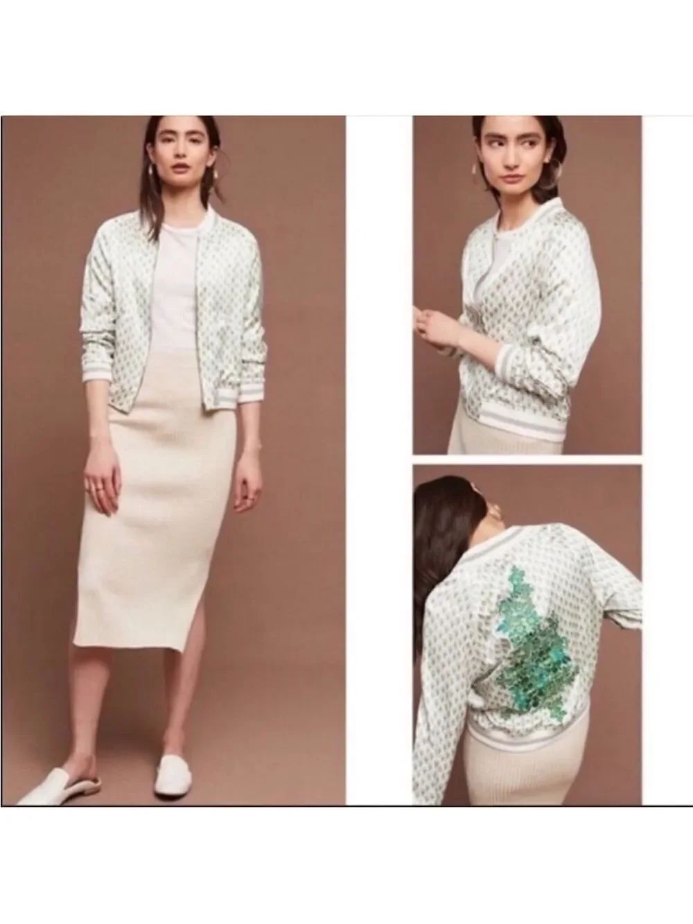 Anthropologie XS TINY Amber Satin Floral Embroidered Bomber Jacket